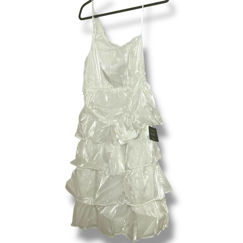 NWT Lulus White Shimmer Ruffle Tiered Dress | Metallic Shimmer | Medium NWT